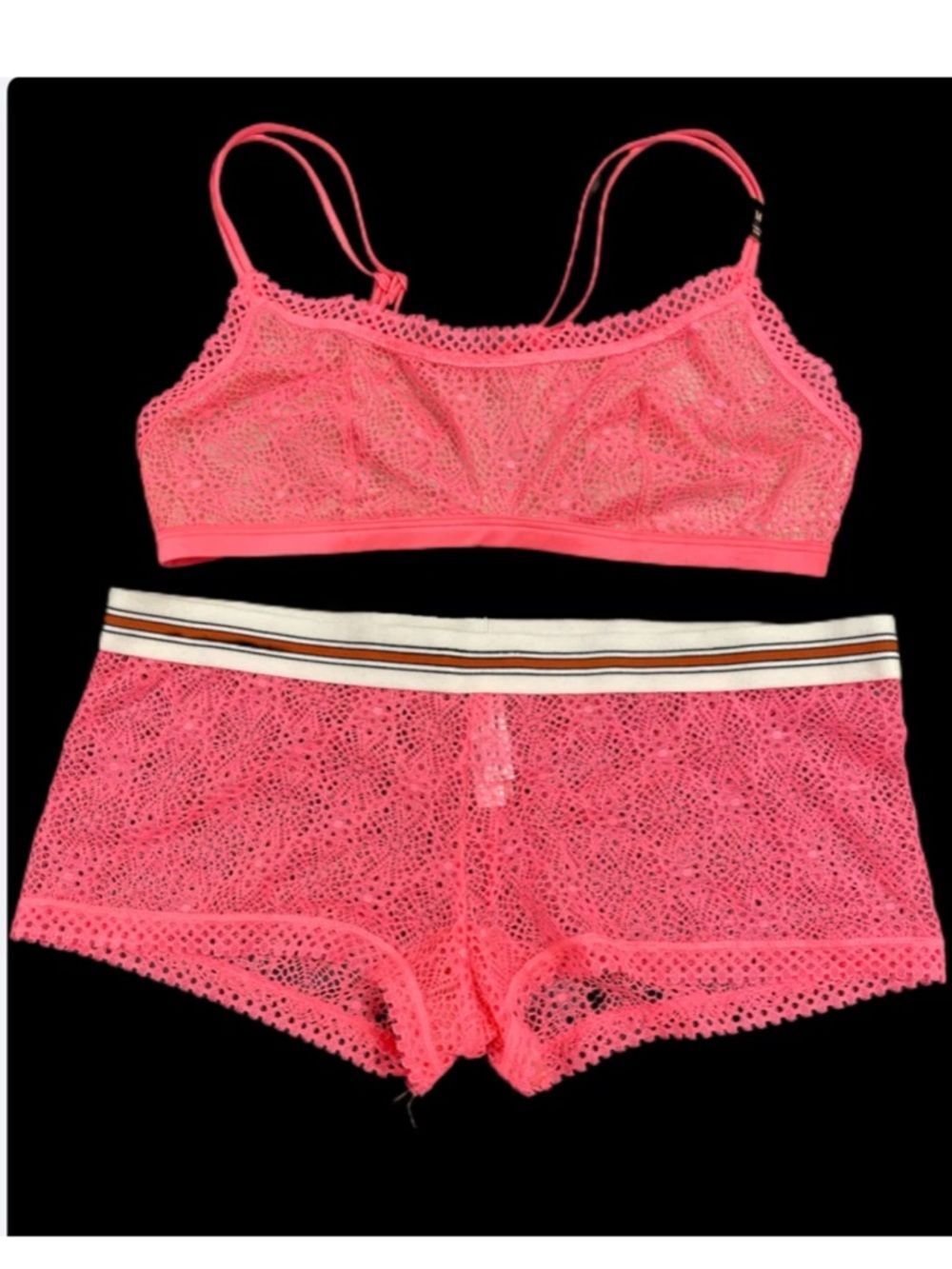 Victorias Secret set Unlined Scoop Neck lace bralette & Sheer Lace Short panty L